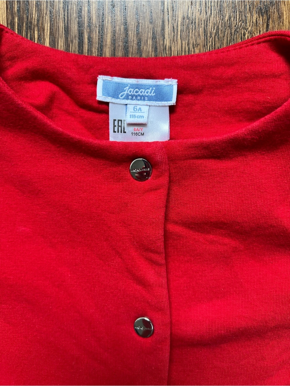 Jacadi Bright Red Scalloped Hem Button Fleece Cardigan - Picture 4 of 6